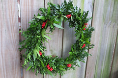 Boxwood and bay with red berries wreath